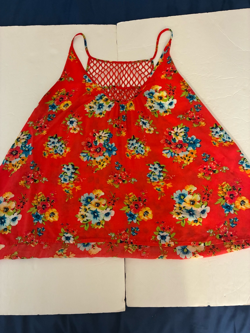 Aeropostale Red Floral Rayon Top Crochet Accents L Y2K Boho Hippie Coastal Beach
